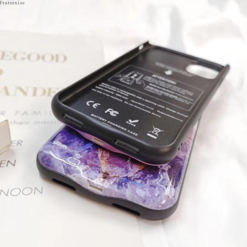 Coque de chargeur de batterie pour iPhone 7 8 6 6S Plus, étui de charge pour iPhone SE , banque d&#39;alimentation Portable mince, pierre de marbre multicolore