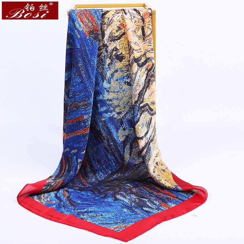 Bosi Mode Vierkante Hoofd Hijab Print Roze Zijde Satijn Sjaal Voor Vrouwen 90*90Cm Sjaal Dames Print Bandana vrouwen Sjaals: 1