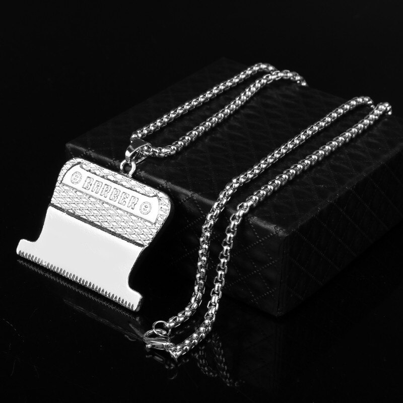 Barber Shop Pole Necklace Hair Dresser Tools 3D Barber Pole Razor Dryer Scissors Comb Hairdresser Pendants Necklaces Men Women: G silver