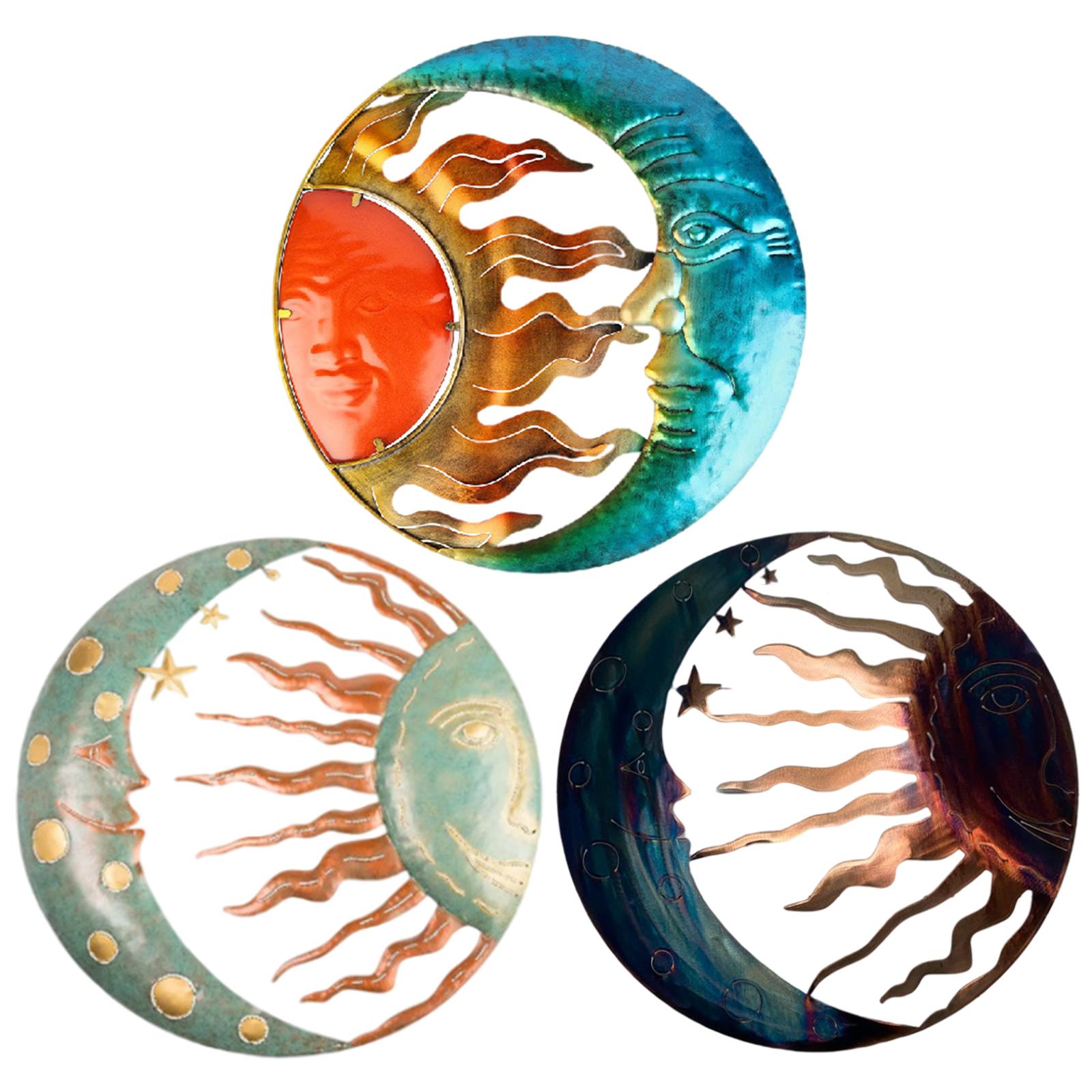 Sun and Moon Wall Art Garden Sculptures Statues Garden Wall Art Sun Moon Wall Hanging for Yard Living Room Fence Porch Decor
