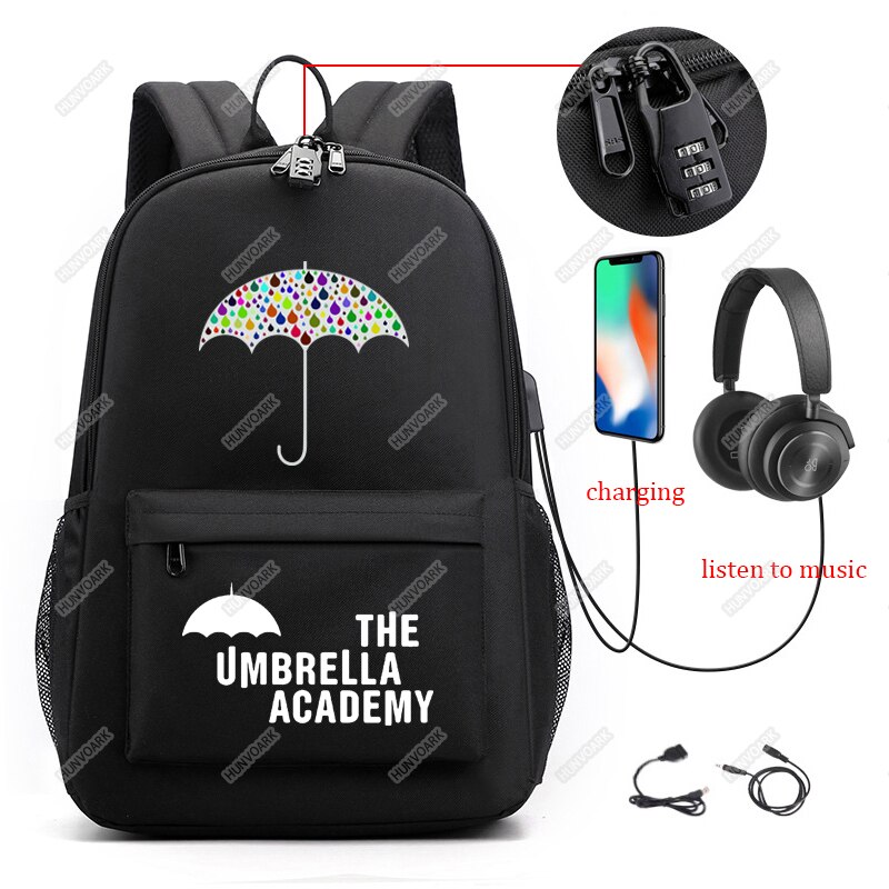 The Umbrella Academy Backpack Students Capacity School Bags For Boy Girl Teenager USB Charge Computer Anti-theft Laptop Mochilas: Gray