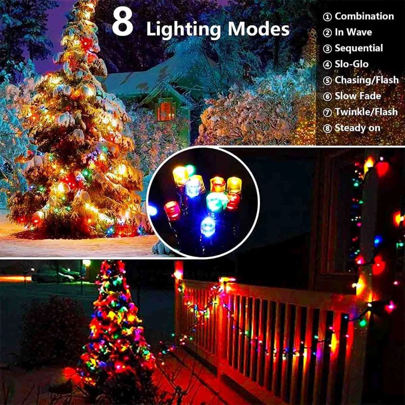 Guirnalda de luces navideñas solares para exteriores, 30/100 LED, 8 modos, luces solares para exteriores, adecuadas para jardín, terraza, valla, fiestas navideñas