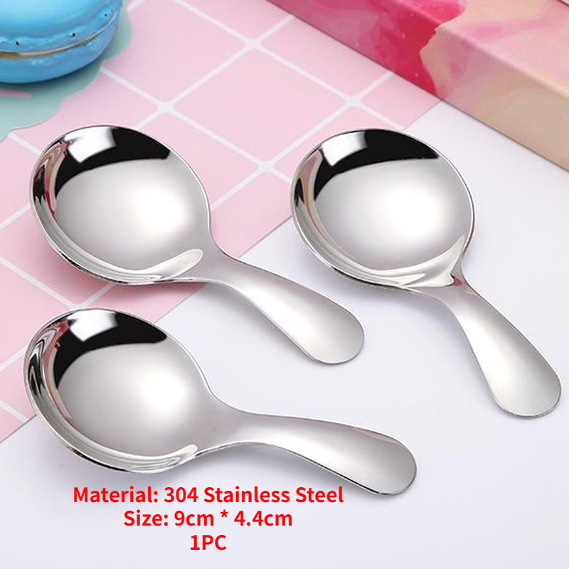 1PC Cute Stainless Steel Spoon Short Handle Gold Ice Cream Tea Coffee Spoon Kids Spoon Kitchen Condiment Spice Scoop: Khaki
