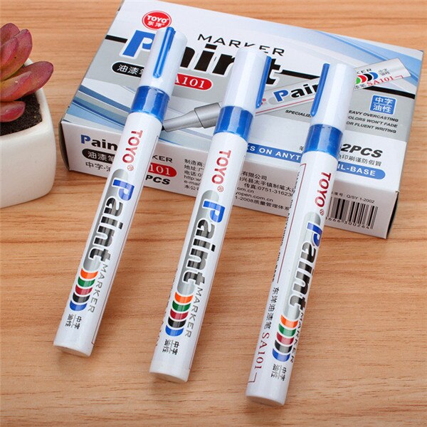 9 Colors White Waterproof Permanent Paint Marker Pen Car Tyre Paint Pen Rubber Tread Environmental Tire Painting DIY Office: Blue 1pc