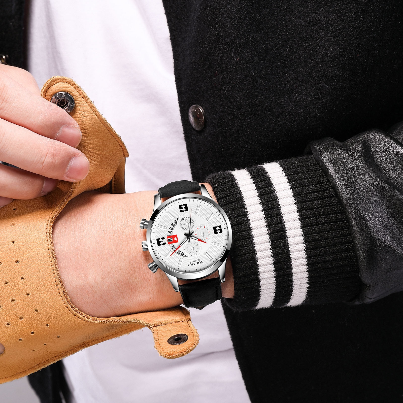 Trend Casual Mannen Quartz Horloge Stijlvolle Dial Horloges Klok Temperament Mannen Lederen Horloges Relogio Masculino