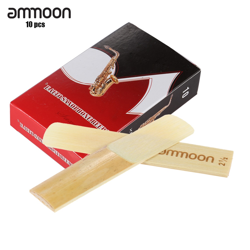 ammoon 10-pack Pieces Strength 2.5 Bamboo Reeds for Eb Alto Saxophone Sax Woodwind Instruments Parts &amp; Accessories