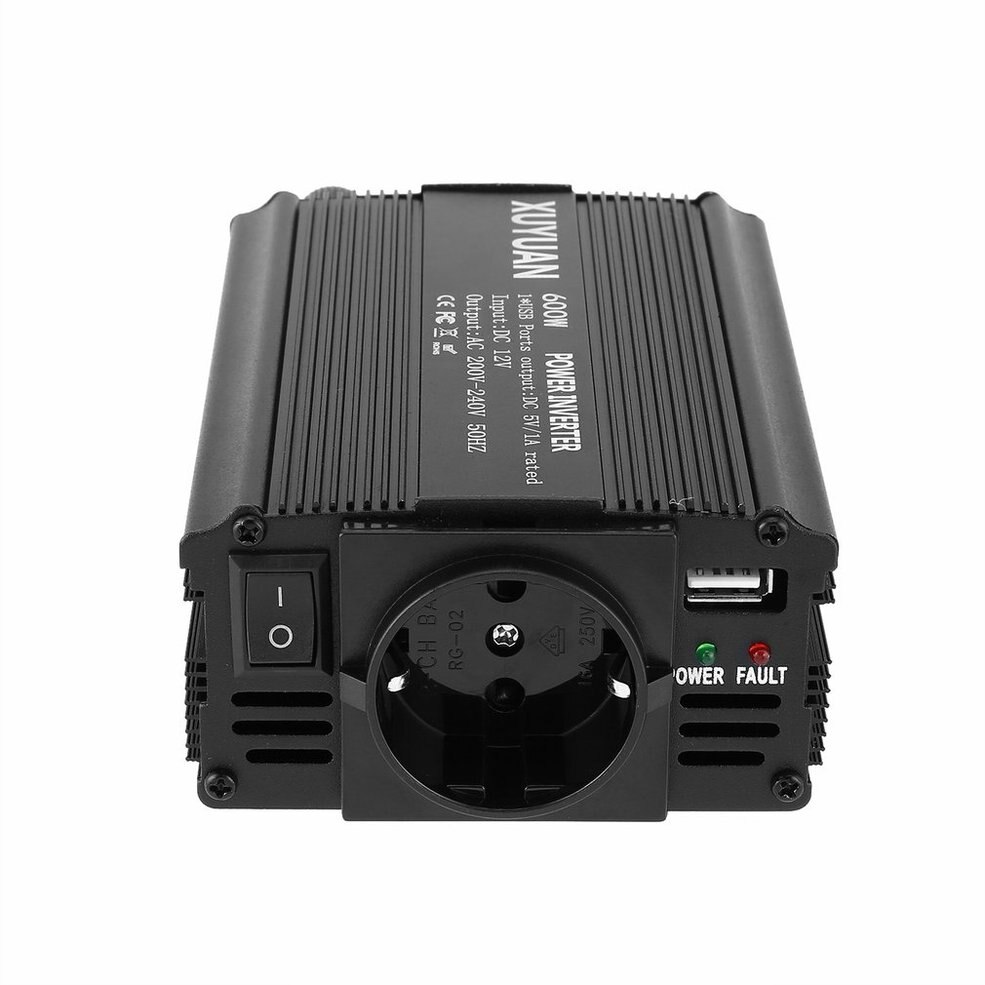 Power Inverter 600W USB DC 12V to AC 220V with LED Indicator Car Converter for Household Appliances