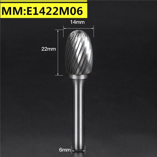 1pc solid carbide tungsten steel milling cutter,6mm shank E type Metal electric grinding head,Polishing tool: E1422M06