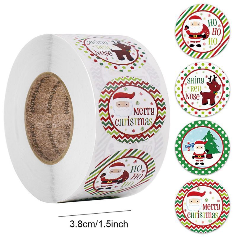 Pegatinas de Navidad Santa Claus surtido círculo redondo adhesivos de caras caja de de Navidad relleno pegatinas (500 hojas por rollo) caja palo: A2