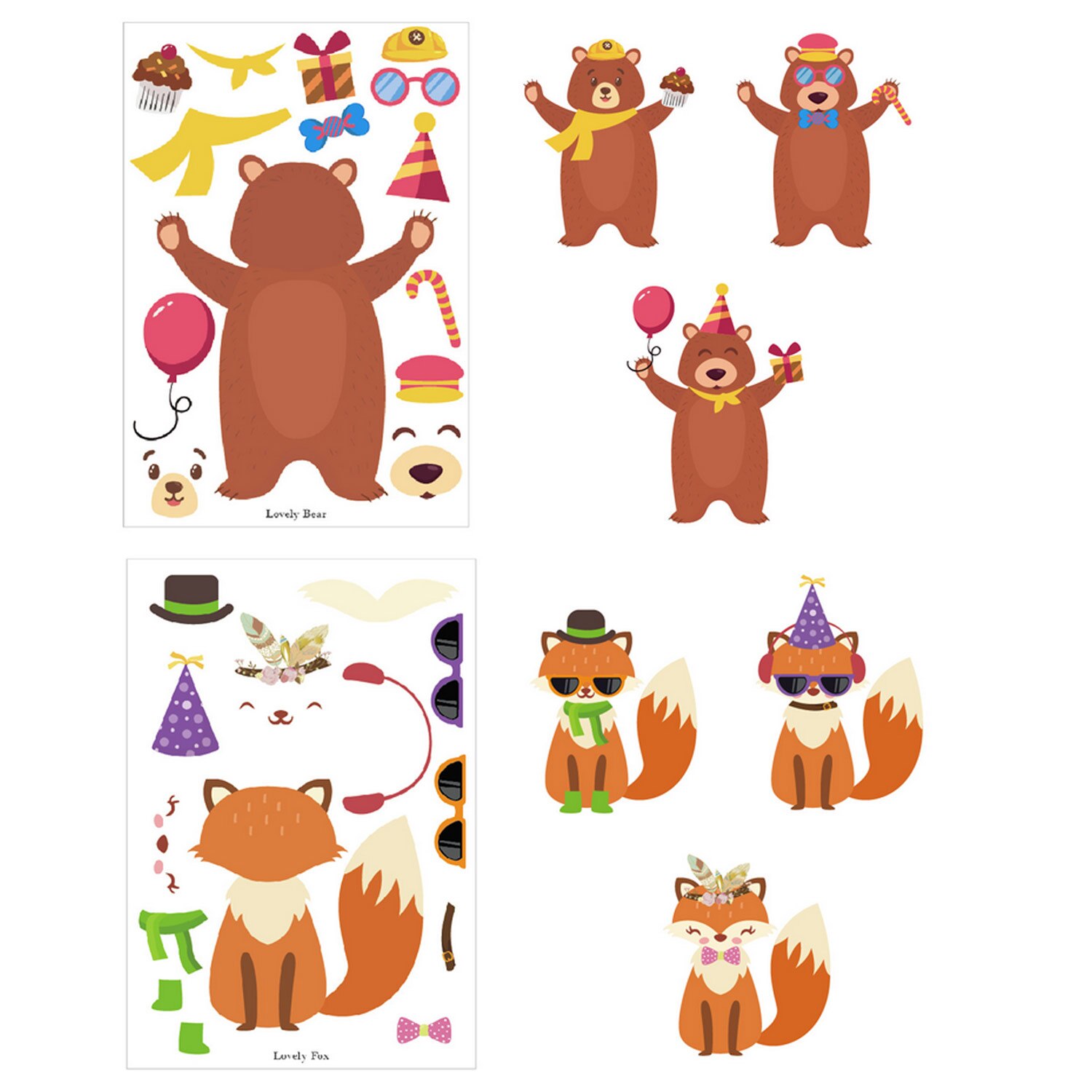 24 Sheets Animal Stickers Bulk DIY Make Your Own Sticker Zoo Themed Birthday Party Favors Games Supplies for Kids Game Stickers