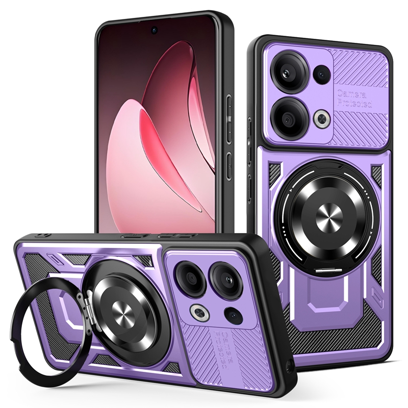 Funda de anillo con soporte magnético de armadura de lujo para OPPO Reno 13 Pro Reno13 13F 13 F Reno13F 5G Magsafe cubierta de carga inalámbrica: ABS / Rosa brillante