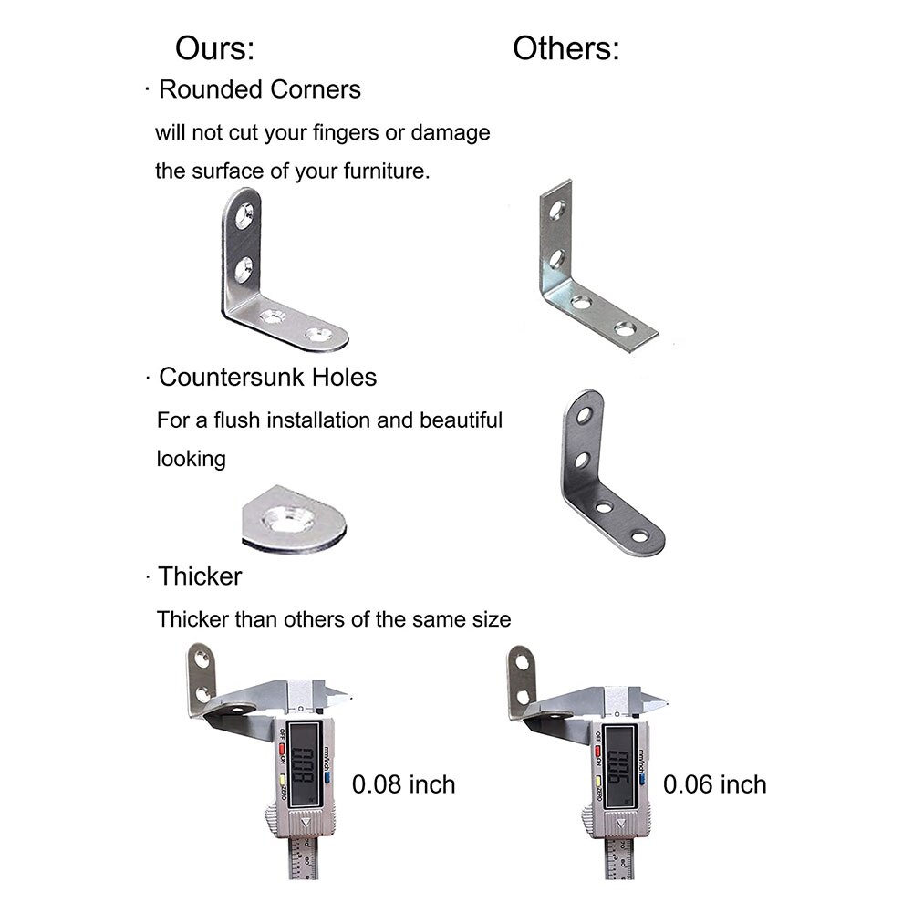 L Beugel Hoek Brace Set Rvs 40Mm Hoogte Metalen Joint Haakse Beugels Sluiting 18Pcs Met 72 schroeven Versterken