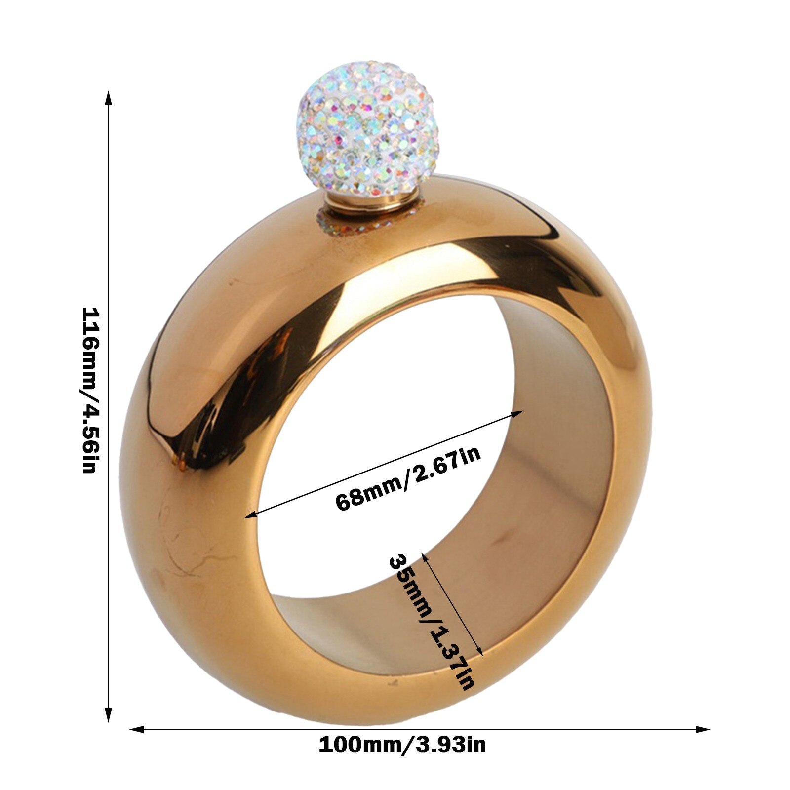 Diamond Cover Draagbare 3.5 Oz Ronde Heupfles Russische Creatieve Armband Heupfles 304 Roestvrij Stalen Armband Heupfles
