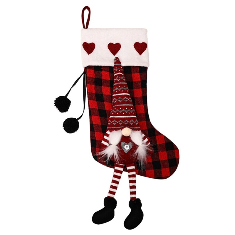 Noël Tomte Gnomes bas Plaid suédois Santa noël chaussette suspendue cheminée H58C: 5AC902143-A