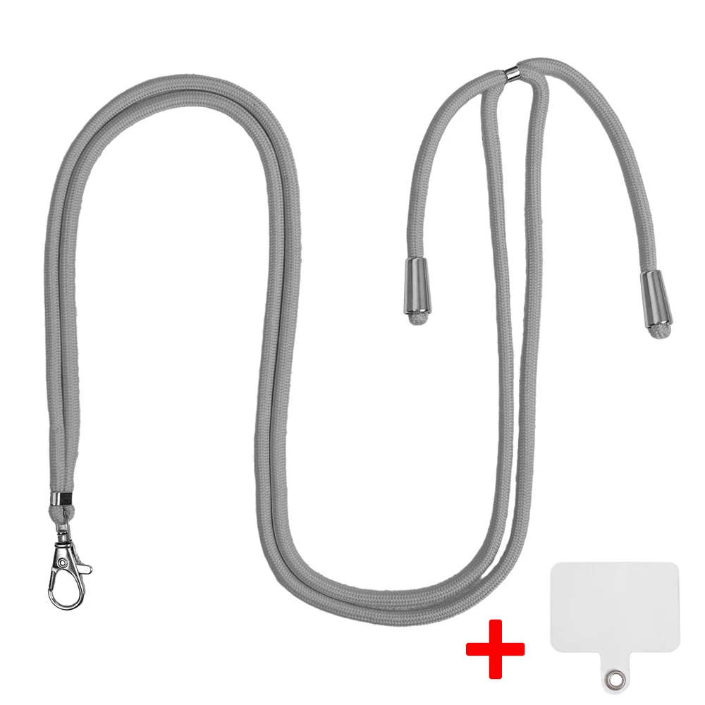 Smycz do telefonu komórkowego Regulowany pasek na szyję do noszenia wokół dłoni z przezroczystą zakładką do większości etui na telefony z pełnym pokryciem: Srebrny/szary