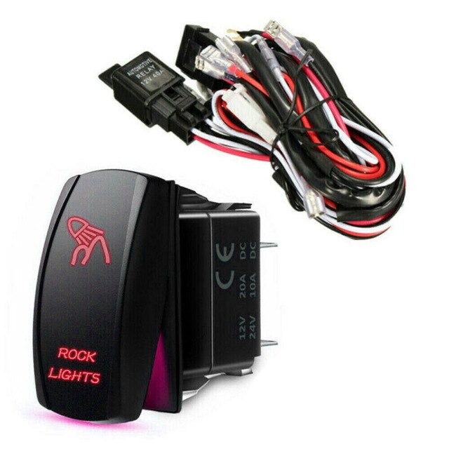 Car Wiring Harness Kit Red LED Work Light Bar Toggle Rocker Switch + 40A Relay Wiring Harness Kit 12V: Rock Light