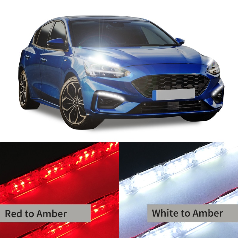 Tira de luces LED de circulación diurna para coche, luz diurna brillante, Flexible, DRL, intermitente, blanco y amarillo, 1 par