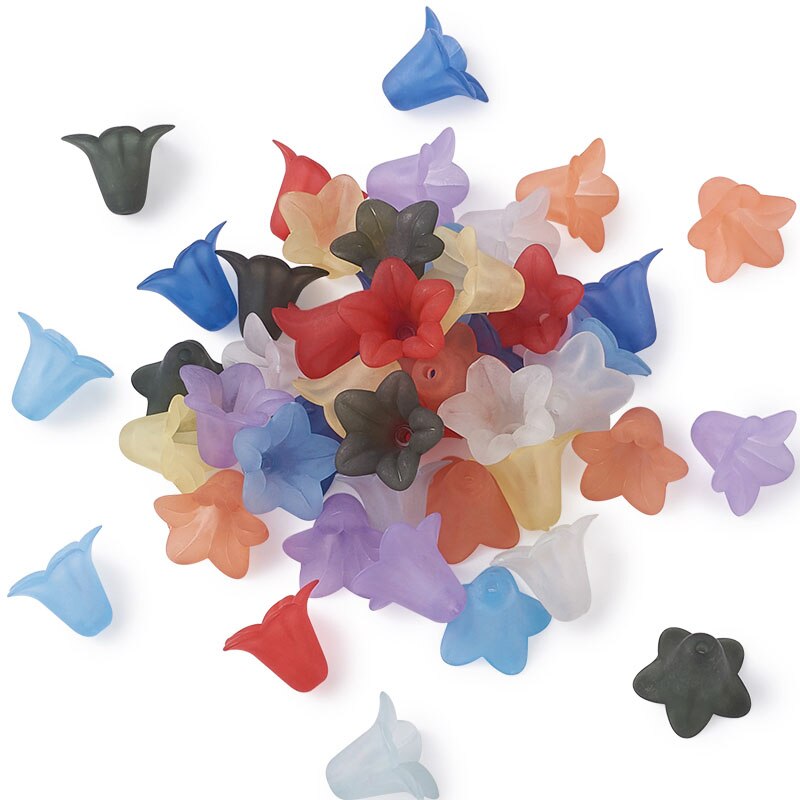 50pcs Transparent Acrylic Flower Beads Spacer Bead Cap Frosted for Jewelry Making DIY Bracelet Necklace Supplies 16x12mm