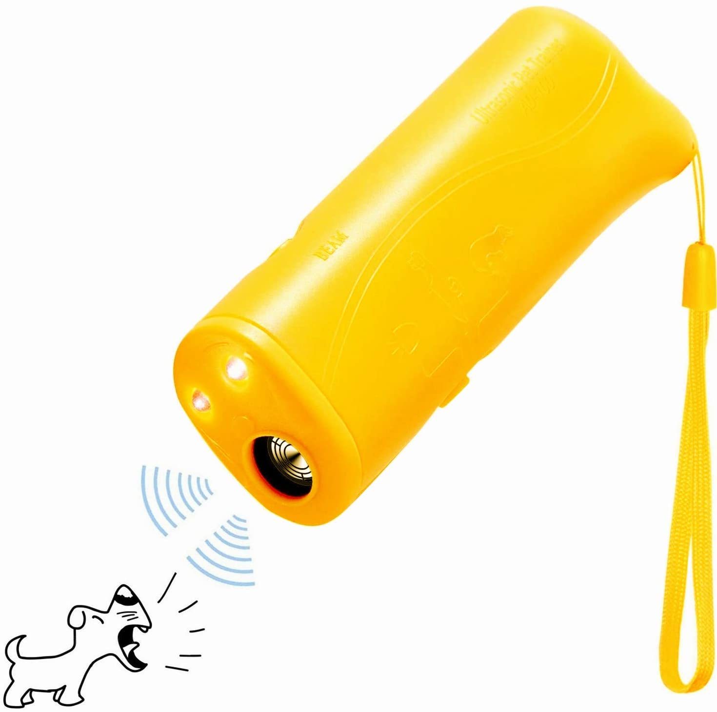 Ultrasonic Dog Repeller Electronic Anti Barking Stop Bark Handheld 3 in 1 Pet Dog Trainer with LED Flashlight Without Battery: Yellow No Battery