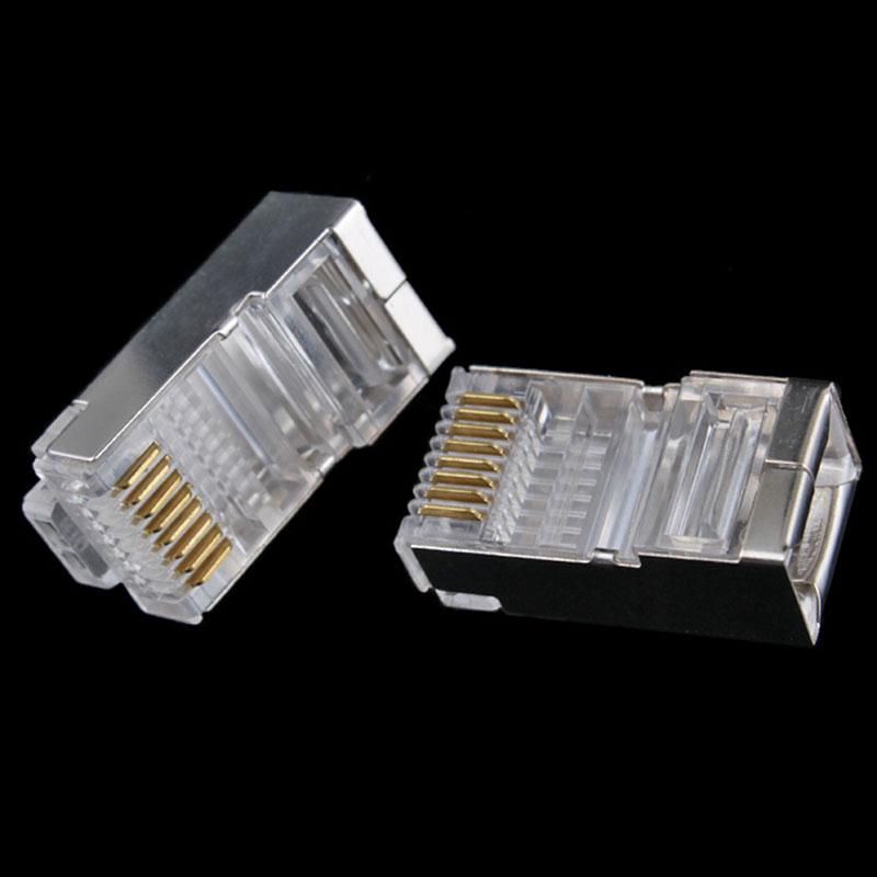 10 stk  rj45 rj-45 8 p 8c netværkskabel hovedstik kat 5 metalskærm modulært stik til kat 5 kat 5e kabel til  #8799