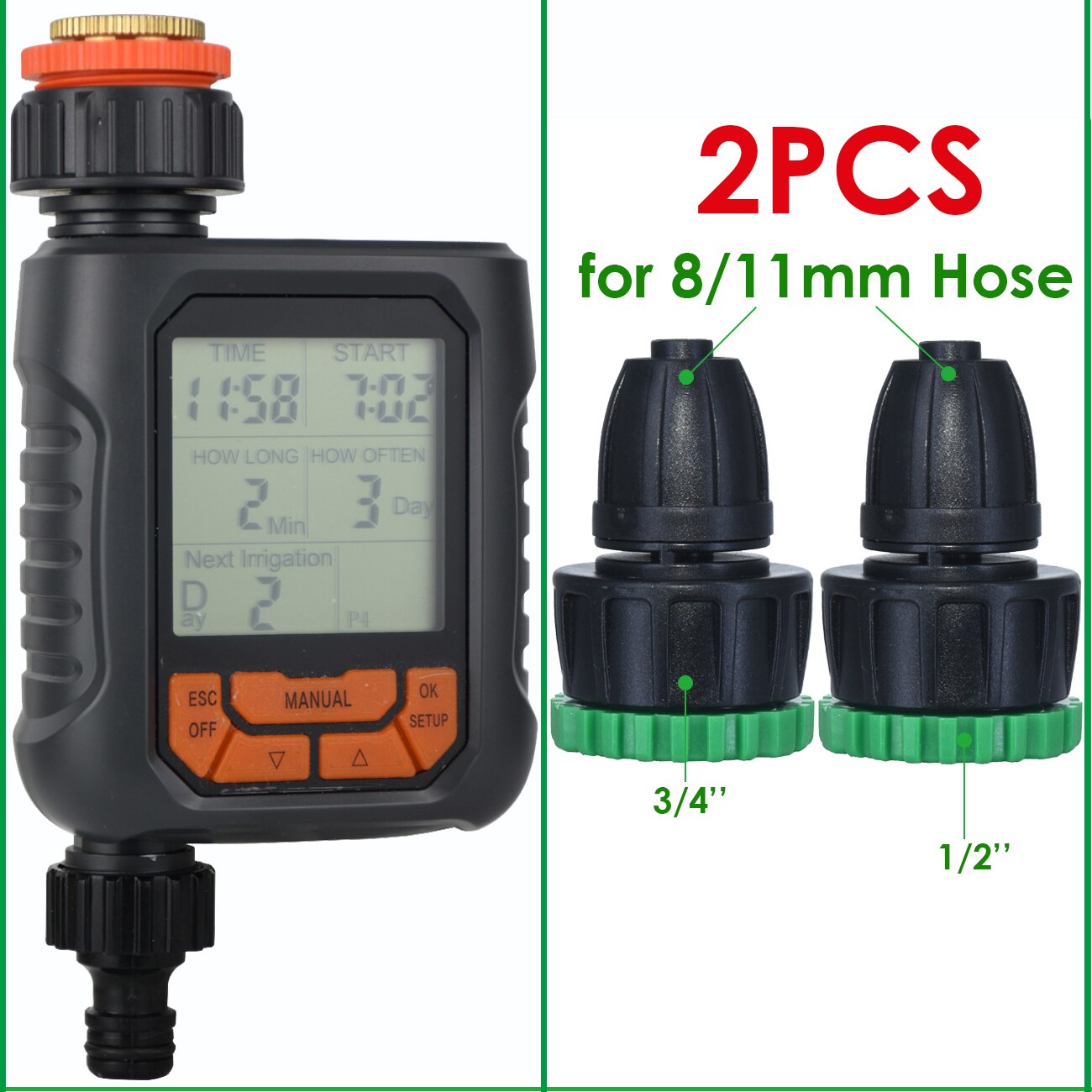Temporizador de agua para aspersor de jardín, temporizador Digital programable automático, resistente al agua IP65 para sistema de riego de césped, controlador de riego: Grey