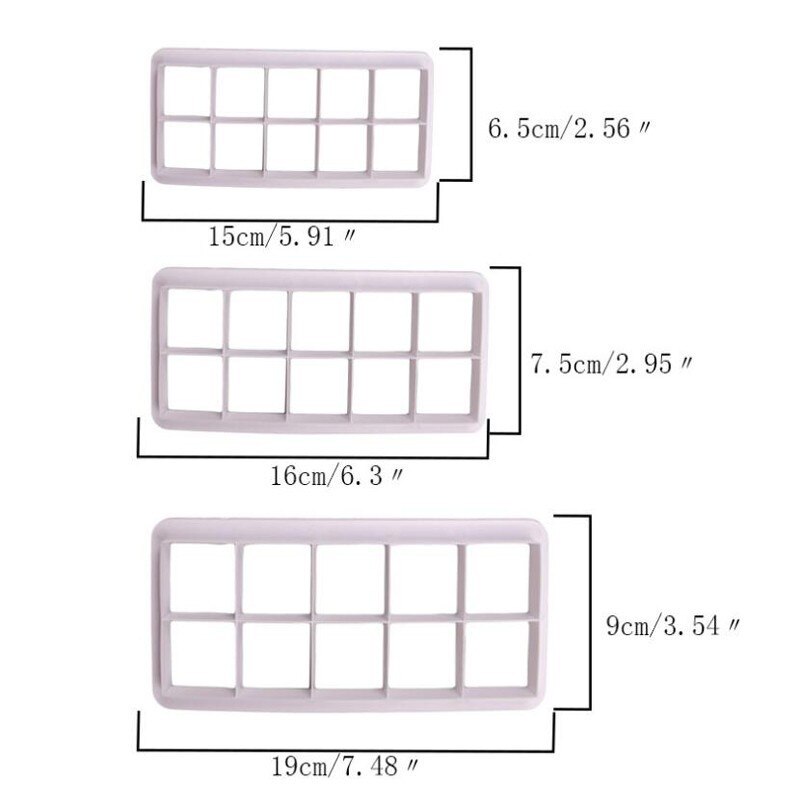 3Pcs Vierkante Cake Fondant Printen Mold Biscuit Mold Bakken Tools Cake Afdrukken Slit Film Diy Keuken Bakken Tools