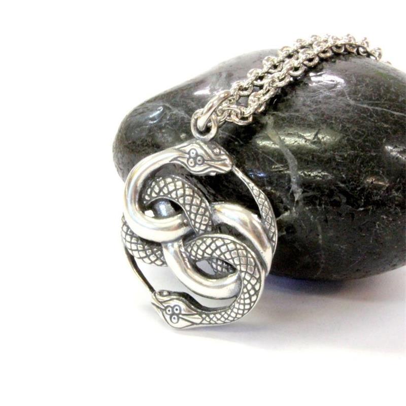 Auryn Dubbele Ouroboros Slang Hanger Ketting Zilver Kleur Charm Chain Kettingen Voor Vrouwen Mannen Punk Party Mode-sieraden