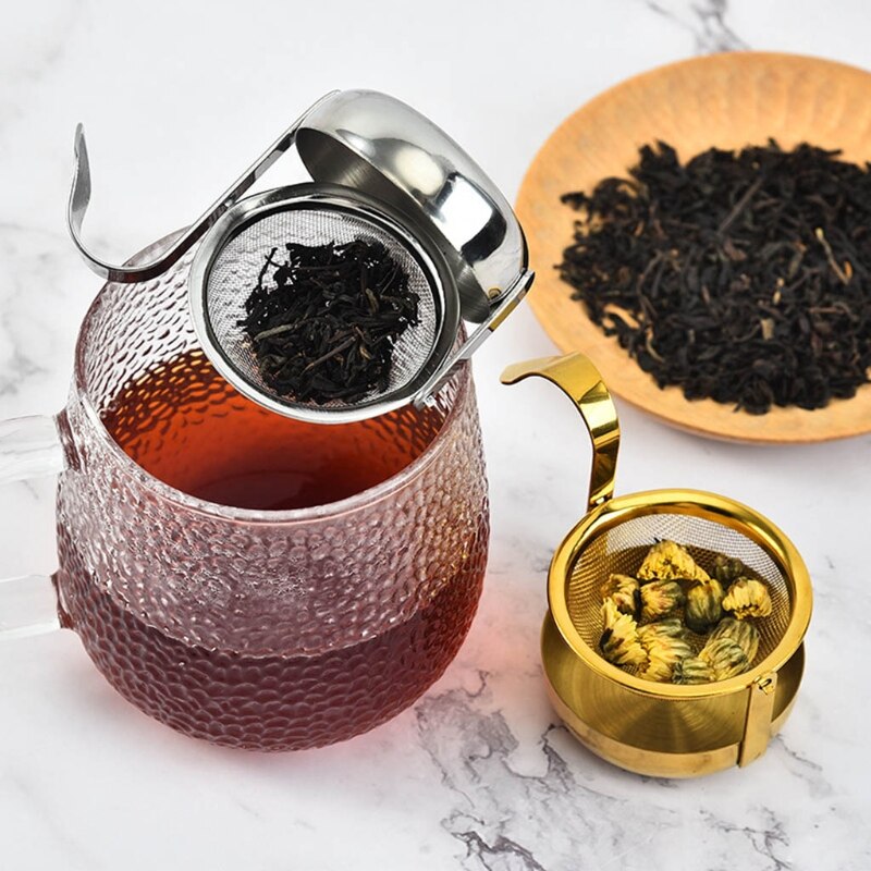 Stainless Steel Tea Infuser with Long Hanging Hook Drip Tray Rotatable Metal Fine Mesh Loose Leaf Strainer Cup Steeper