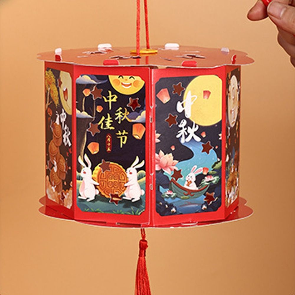 Linterna portátil china de dibujos animados, bendición tradicional, lámpara de papel de mano, linterna LED Cultural hecha a mano, juguetes para Festival de mediados de otoño