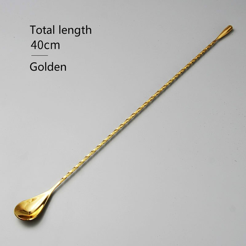 4 Colors Simple Swizzle Stick Water Droplets Spoon Stainless Steel Raindrops Bar Serves Cocktails Tools Thread Bar Spoon: Golden 40cm