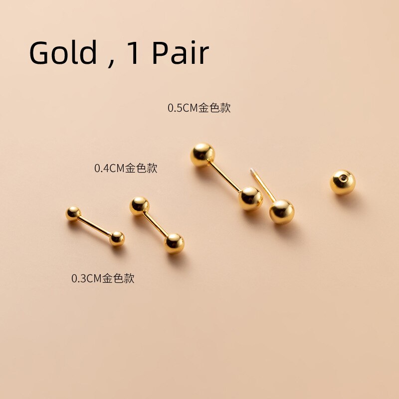 La Monada Round Ball orecchini a bottone da donna argento 925 piccoli orecchini in argento Sterling 925 orecchini da donna minimalisti in argento 925: Gold / 3mm