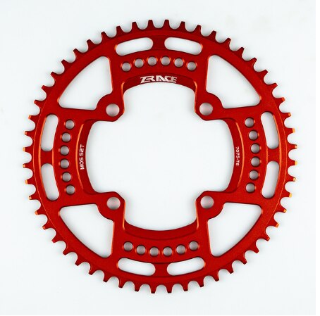 Zrace kettingbladen kettingwielen 40t/42t/44t/46t/48t/50t/52t bcd 104, smalle tanden  al7075 cnc, mtb/race/vouwfiets/gravelbikes: Rood 52t