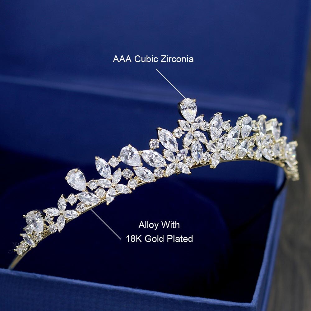 Rode Bomen Bruiloft Haar Accessoires Sparkly Aaa Cubic Zirkoon Gouden Kleur Bridal Tiaras En Kronen Diademe Couronne Mariage