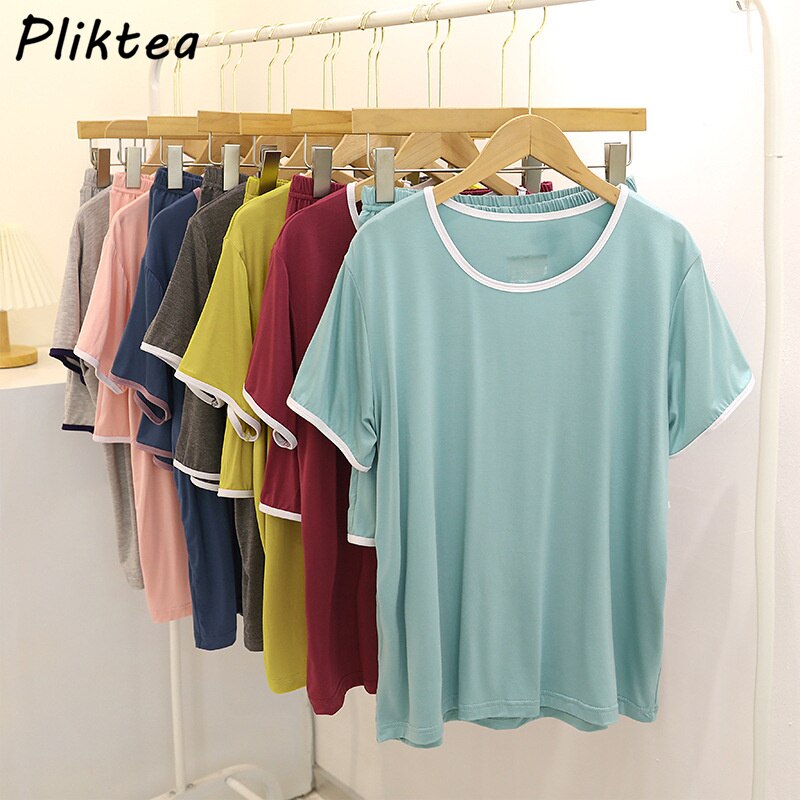 Pliktea – pyjama d'été pour femmes, tenue de maison avec short, vêtements de nuit, haut