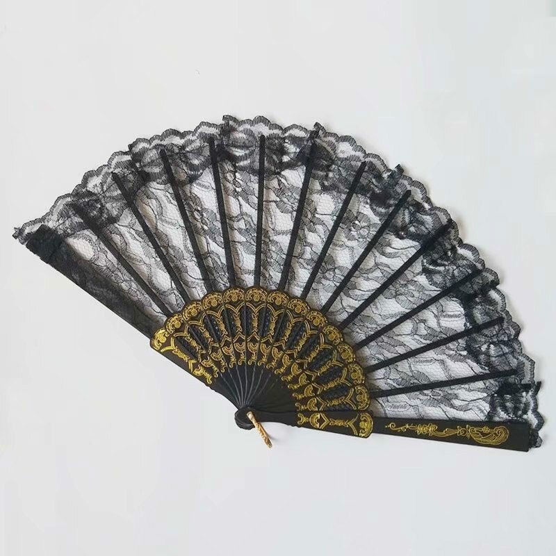 Eventail pliant en dentelle de Style chinois 1 pièce | Décor de fête de danse, ventilateur à main pliable de couleur unie