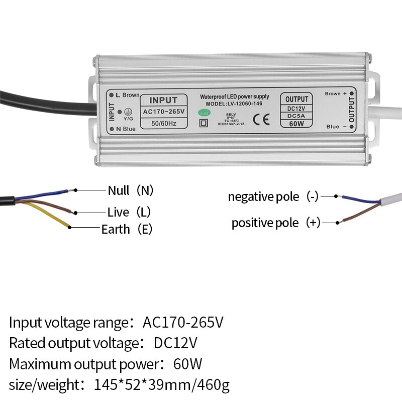 12V power supply IP67 waterproof constant current transformer LED lamp stable IC ballast 10W/20W/30W/45W/60W/80W/100W spot