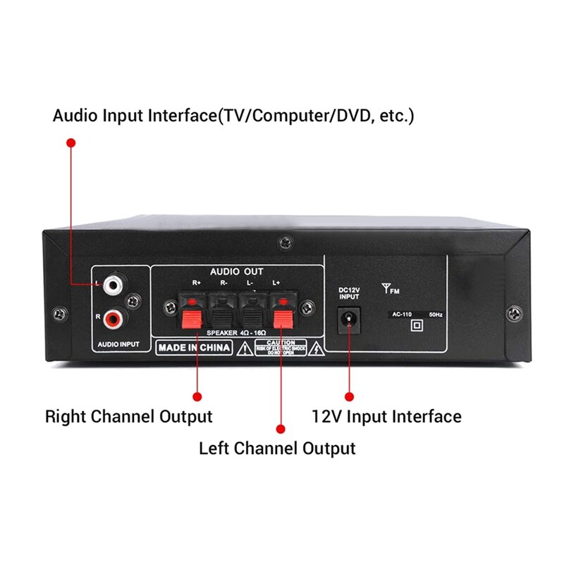 AK300 200W+200W Audio Power Amplifier, 2 Mic Input Bluetooth 5.0 Hi-Fi Stereo Karaoke Digital Audio Receiver(EU Plug)