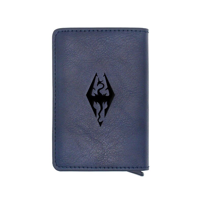 Classic Skyrim Symbol Credit Card Holder Wallet Men Women PU Leather Slim Small Short Purse: BA917-Blue