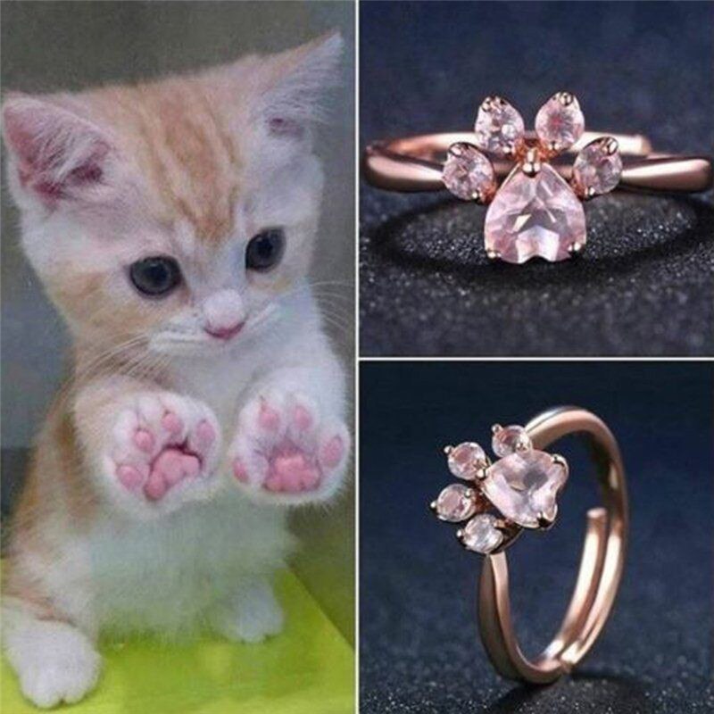niedlich Bär Pfote Katze Klaue Öffnung Einstellbar Ring Rose Gold Ringe für Frauen Romantische Hochzeit Rosa Kristall CZ Liebe schmuck