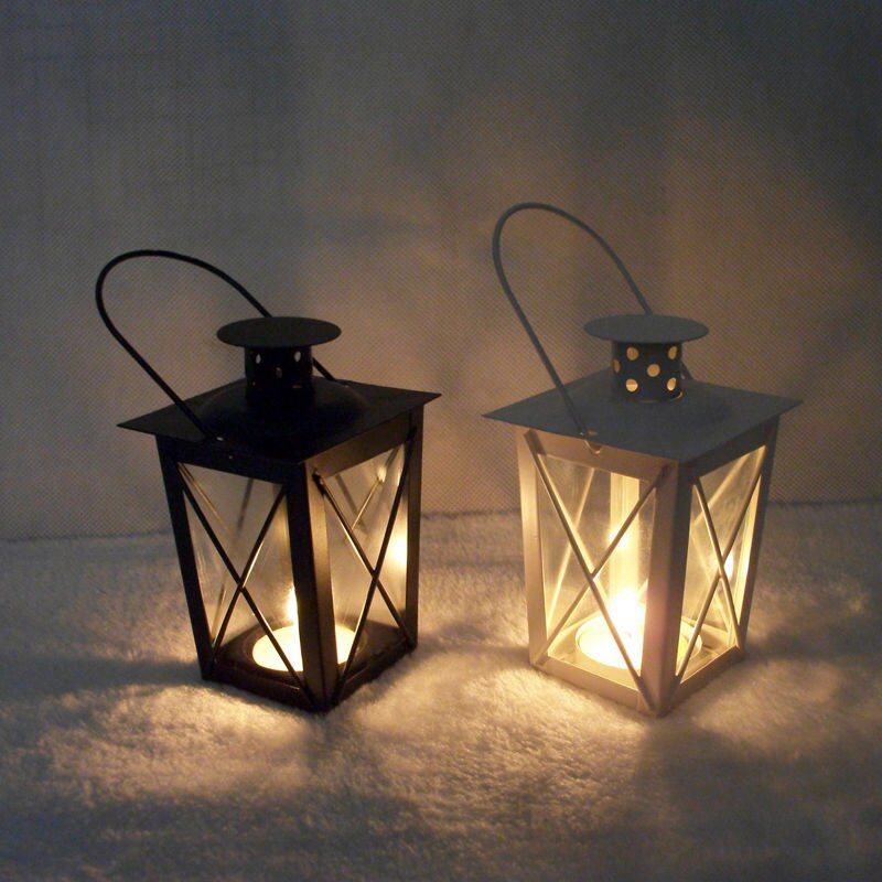 Retro Metal Lantern Candle Holder Garden Night Wedding Outdoor Tea Light British Iron Romantic Wedding Style Black White