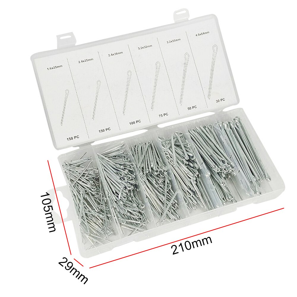 555pcs/set Industrial Iron galvanizing Cotter Pin Assortment Clip Key Set Kit metal