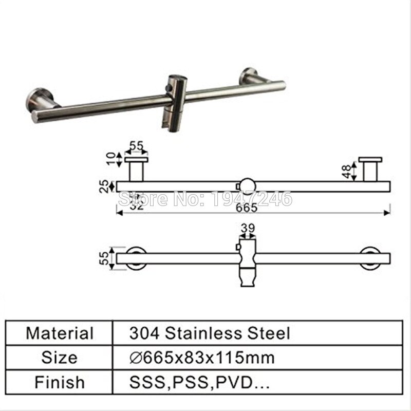 Premium MODERN Bathroom Slide Bar with Adjustable Shower Head Holder 26 Inches Round Mount made from 304 Stainless Steel