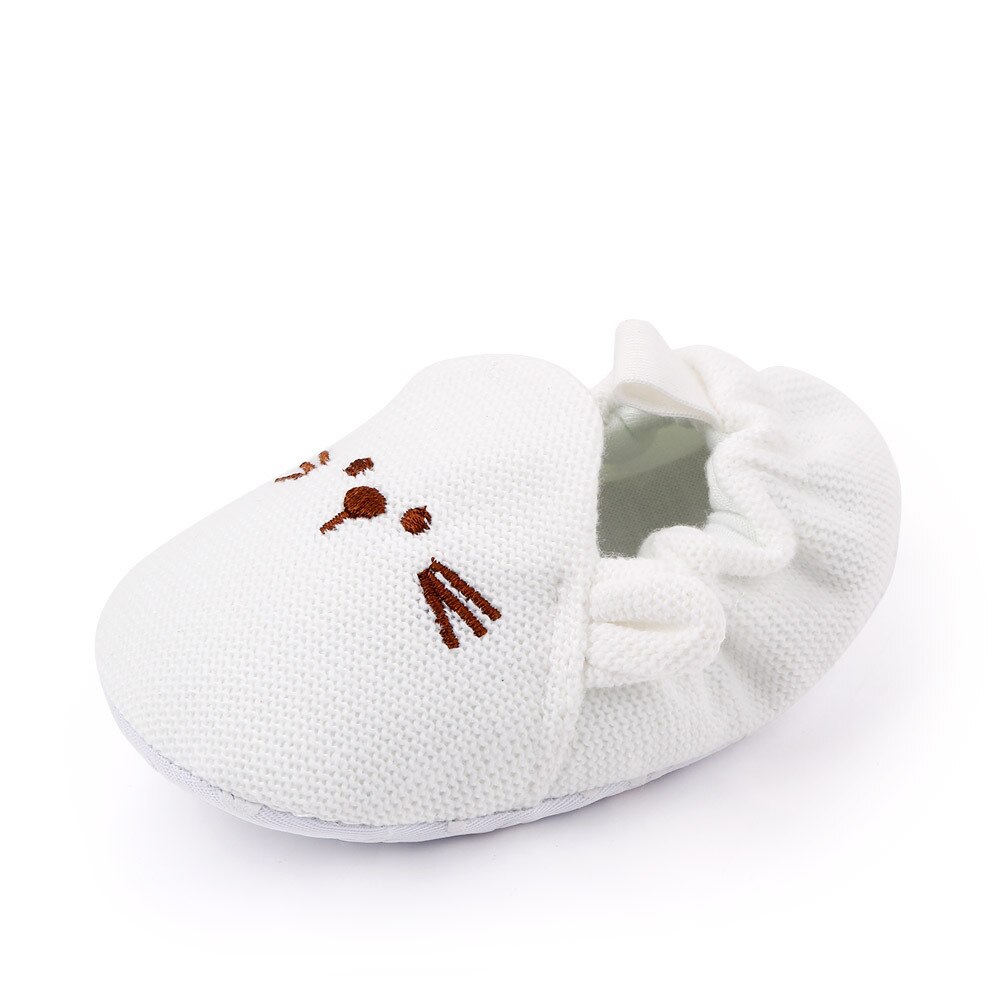 Zapatos para recién nacidos, zapatillas para bebés, niños y niñas, zapatos de cuna de punto, calzado de punto antideslizante de ganchillo con dibujos animados de ratón: Blanco / 13-18 meses