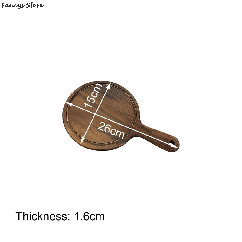 Multi-Size Houten Ronde Lade Barbecue Westerse Steak Plaat Massief Houten Pizza Plaat-Brandende Kleur Dessert Diner Plaat servies: 1