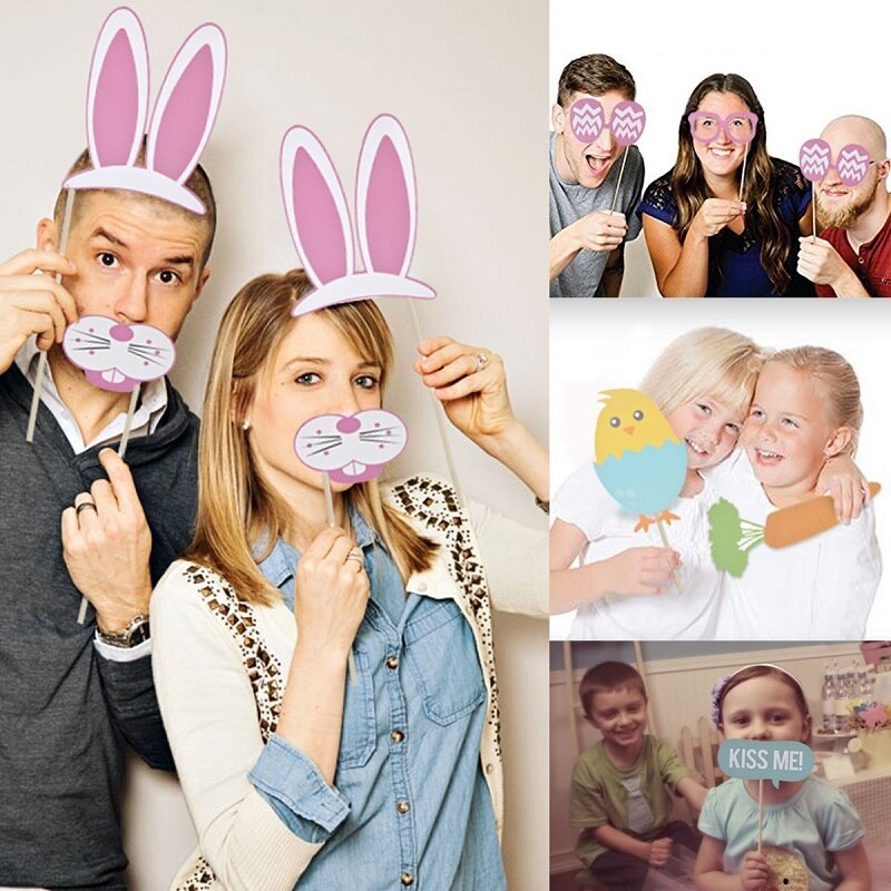 Easter Photo Booth Props Egg Rabbit Mask Glasses Photobooth Props Happy Easter Party Photography Prop Kids Favor
