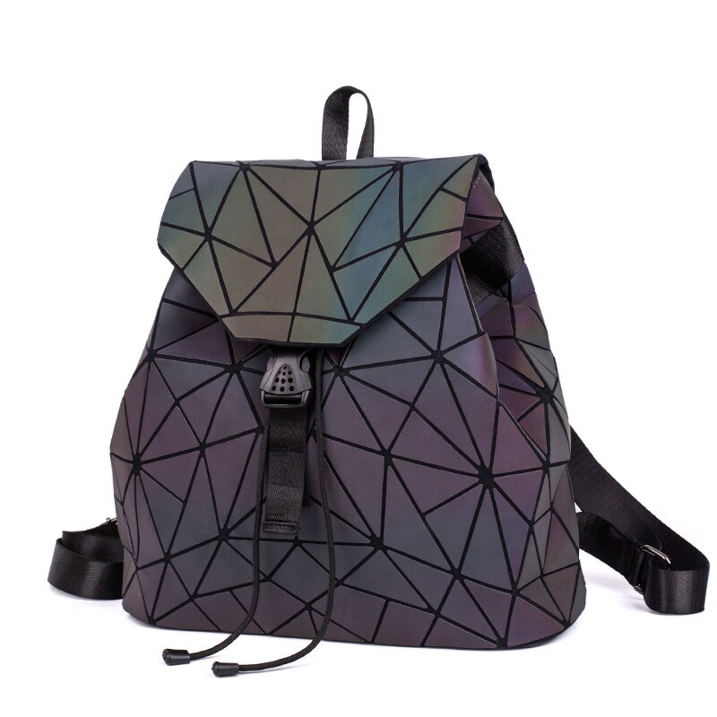 Ladies Luminous Set Backpack Geometric Shoulder Bag And Fold Clutch Bags Holographic School Girls Backpack: Luminous backpack B