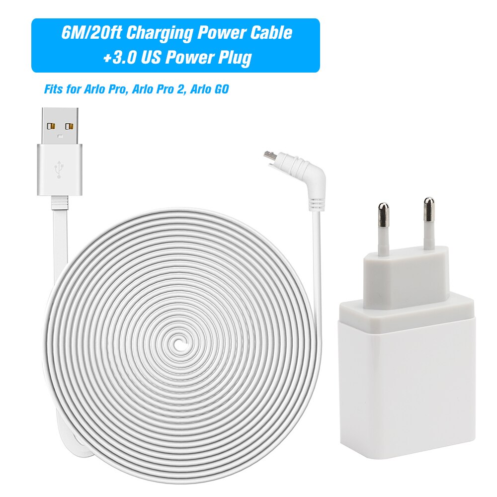 Câble d'alimentation de charge 6M/20ft convient pour Arlo Pro Arlo GO câble plat câble Micro USB cordon d'alimentation de charge