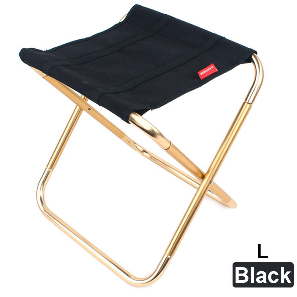 Folding Fishing Chair Lightweight Picnic Camping Chair Foldable Aluminium Cloth Outdoor Portable Outdoor Furniture Small Bench: L Black