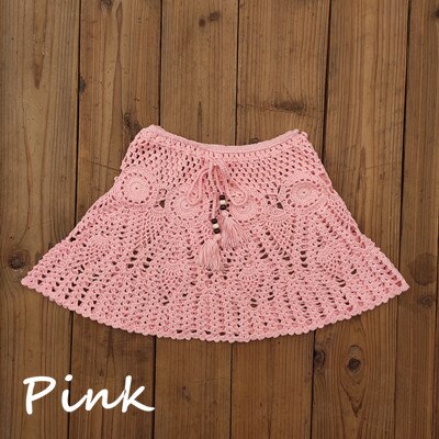 8 Color Hand Crochet Florens Skirt Women Sexy Beach cover up Skirt Boho Style elastic waistband: L / Pink