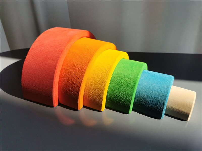 Baby Montessori Holz Spielzeug Regenbogen Verschachtelung Schalen Baswood 6 Schicht Bogen Hefter Blöcke Bäume: Regenbogen Stapler 6